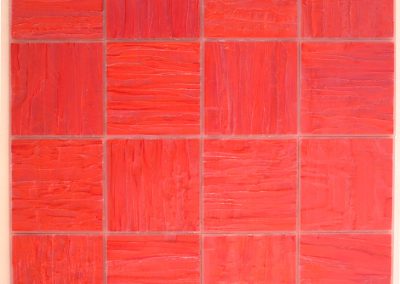 Senza Titolo (Silicone rosa), 2003, 134x134, acrilico e silicone su multistrato di legno.